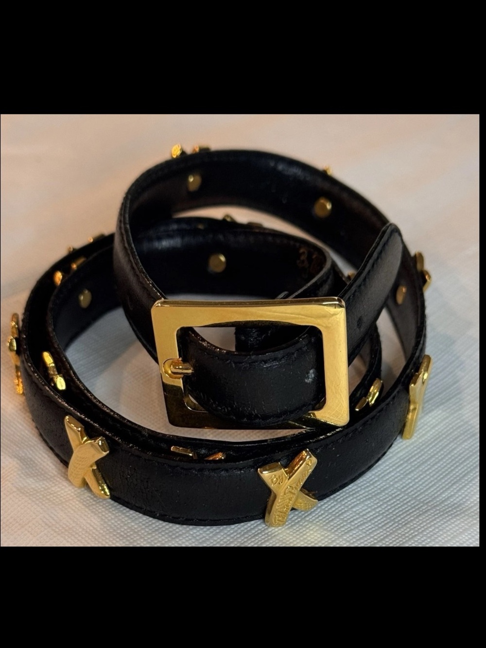 Vintage Paloma Picasso Belt Black Triple XX Kiss Leather Size L/80 1980s-1990s